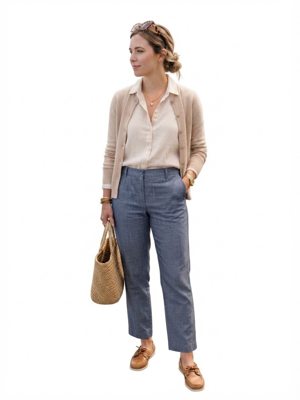 Talbots Blue Chambray 100% Cotton Petite Pants Size 14P Coastal Grandma Preppy